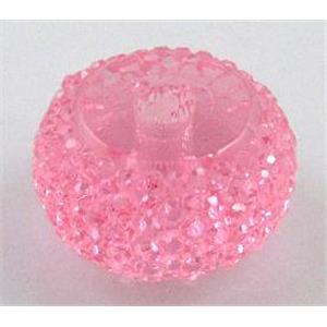 resin rhinestone bead, rondelle, pink, 10mm dia