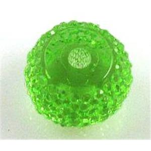 resin rhinestone bead, rondelle, green, 12mm dia