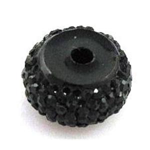 resin rhinestone bead, rondelle, black, 12mm dia