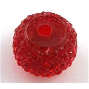 resin rhinestone bead, flat round, red, 10mm dia