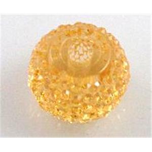 resin Rhinestone bead, flat round, gold, 8mm dia