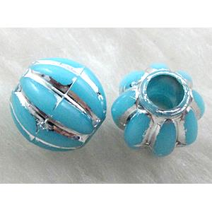 Round plastic bead, silver, Blue, 10mm dia, hole:4mm, approx 2600pcs