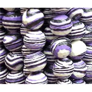 resin & stone bead, faceted round, purple, stripe, 6mm dia, approx 62pcs per st