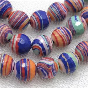 Synthetic Malachite beads, faceted round, multicolor, approx 10mm dia
