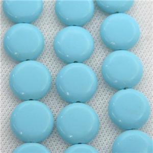 blue Synthetic Turquoiuse beads, circle coin, approx 14mm dia