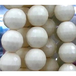 resin & stone bead, faceted round, white, 12mm dia, approx 31pcs per st