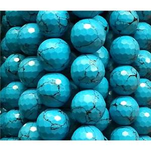 resin & stone bead, faceted round, blue, 10mm dia, approx 38pcs per st