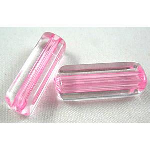 Acrylic Beads, tube, pink, 7.5x7.5mm, 25mm length, hole:2.2mm, 350pcs approx