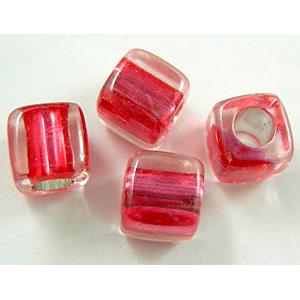Acrylic beads, cube, red, 7.5x7.5mm, hole:4mm, approx 1700pcs