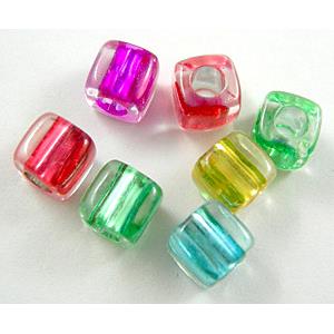 Acrylic beads, cube, mixed color, 7.5x7.5mm, hole:4mm, approx 1700pcs