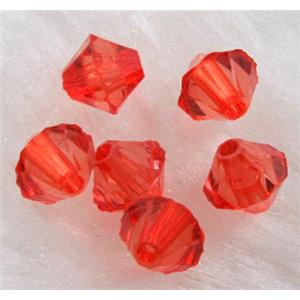 Acrylic beads, transparent, bicone, red, 8mm dia
