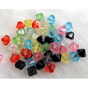 Acrylic beads, transparent, bicone, mixed color, 6mm dia, approx 6200pcs