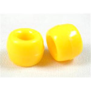 plastic beads, barrel, yellow, 8mm dia, 6mm length, 2100 beads approx