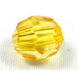 transparent Acrylic Beads, faceted round, yellow, 8mm dia, 2000 beads approx