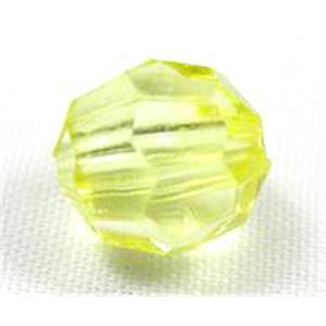 transparent Acrylic Beads, faceted round, lt.yellow, 8mm dia, 2000 beads approx