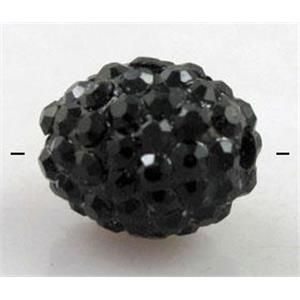Resin bead pave rhinestone, oval, black, 10x12mm, 2mm hole