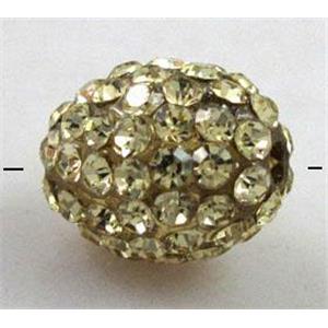 Resin bead pave rhinestone, oval, lt.gold, 10x12mm, 2mm hole