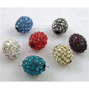 Resin bead pave rhinestone, oval, mixed color, 10x12mm, 2mm hole