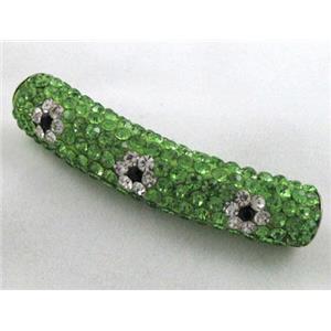 Fimo tube bead pave rhinestone, green, 10x47mm, approx 4.5mm hole