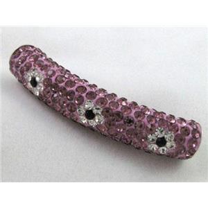 Fimo tube bead pave rhinestone, lt.purple, 10x47mm, approx 4.5mm hole