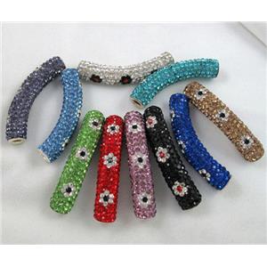 Fimo tube beads pave rhinestone, mix color, 10x47mm, approx 4.5mm hole