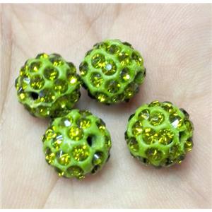 Fimo bead with rhinestone, olive, approx 10mm dia