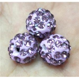 Fimo bead with rhinestone, purple, approx 10mm dia