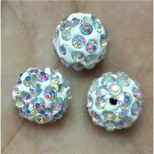 Fimo bead with rhinestone, AB-color, approx 10mm dia