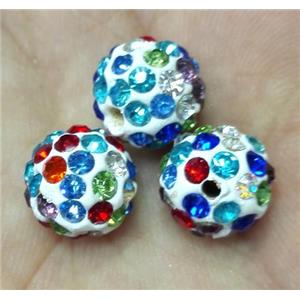 Fimo bead with rhinestone, mixed color, approx 10mm dia