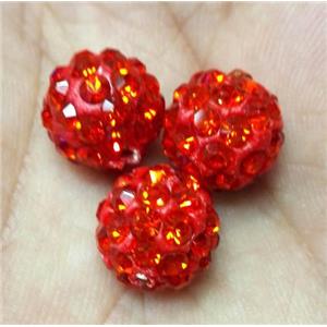 Fimo bead with rhinestone, red, approx 10mm dia