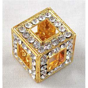 Middle East Rhinestone Beads, cube, gold plated, copper, 12x12x12mm