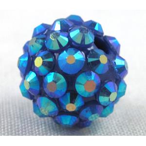 Round crystal rhinestone bead, blue AB color, 14mm dia