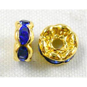 Blue Rondelles Middle East Rhinestone Beads with Gold Plated, 8mm dia
