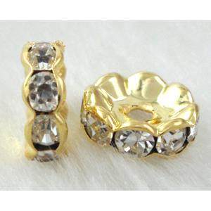 Clear Rondelles Middle East Rhinestone Beads with Gold Plated, 12mm dia