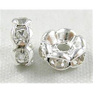 Clear Rondelles Middle East Rhinestone Beads with Silver Plated, 4mm dia