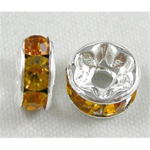 Gold Rondelles Middle East Rhinestone Beads with Silver Plated, 12mm dia