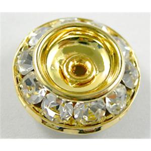 clear Middle East Rhinestone Beads, rondelle, gold plated, 13mm dia,6.5mm thick