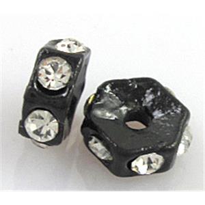 Rondelle rhinsetone, alloy rondelle with Middle East Rhinestone, black, 5mm