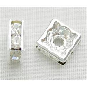 white square Middle East Rhinestone Beads, silver plated, 6x6mm