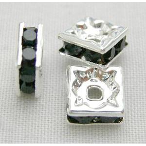Black Square Middle East Rhinestone Beads, silver plated, 6x6mm