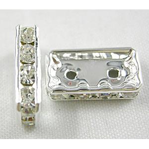 Clear Middle East Rhinestone Beads, Silver Plated, Rectangle, 8.5x15mm