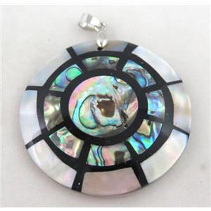Paua Abalone shell pendant, approx 50mm dia