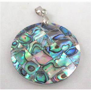 Paua Abalone shell pendant, approx 38mm dia