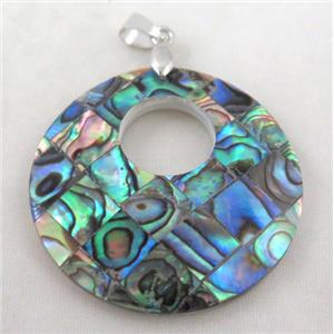 Paua Abalone shell pendant, approx 40mm dia