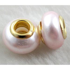 pearlized shell beads, rondelle, lt.pink, approx 14mm dia, hole:5mm