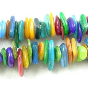 32 inches strin gof freshwater shell beads, chip, freeform, mixed color, 6-10mm wide,2-3mm thick,32 inchlength
