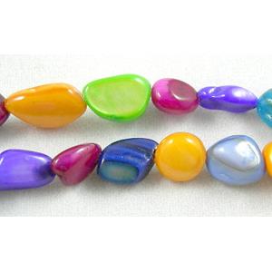 32 inches strin gof freshwater shell beads, chip, freeform, mixed color, 5-10mm wide,32 inchlength