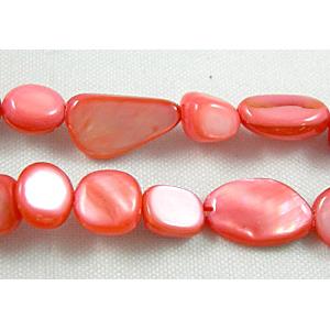 32 inches string of freshwater shell beads, freeform, red, about 5-8mm wide, 7-11mm length, 120pcs per st