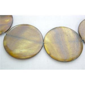 freshwater shell beads, flat-round, bronze, 35mm dia,11 bead per st