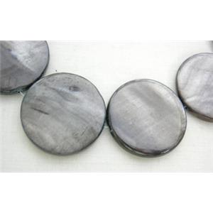 freshwater shell beads, flat-round, grey, 35mm dia, 11beads per st